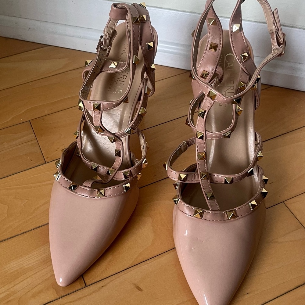 Studded Beige Strappy Heels
